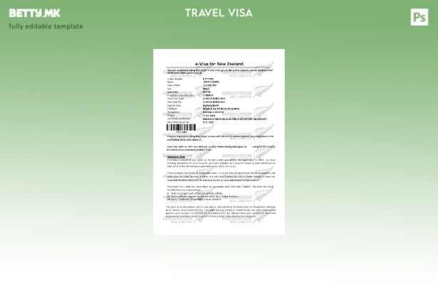 Модерен стил шаблон за виза за Нов Зеланд во формати Word и Pdf, шаблон за верзи